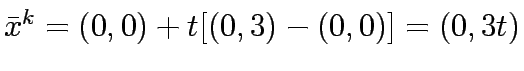 $\bar{x}^k=(0,0)+t[(0,3)-(0,0)]=(0,3t)$