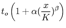 $\displaystyle t_o \left(1+ \alpha (\frac{x}{K})^\beta \right)$