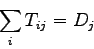 \begin{displaymath}
\sum_{i}{T_{ij}} = D_j
\end{displaymath}