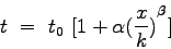 \begin{displaymath}
t&nbsp;=&nbsp;t_0&nbsp;{[1+{\alpha} {{(\frac{x}{k})}^{\beta}}]}
% Link Travel Time Functin
\end{displaymath}
