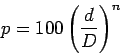 \begin{displaymath}
p=100\left(\frac{d}{D}\right)^n
\end{displaymath}