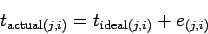\begin{displaymath}
t_{\mathrm{actual}(j,i)} = t_{\mathrm{ideal}(j,i)} + e_{(j,i)}
\end{displaymath}