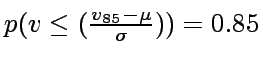$p(v\leq (\frac{v_{85}-\mu}{\sigma}))=0.85$