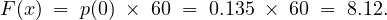 F(x) = p(0) × 60 =  0.135 × 60 =  8.12.
