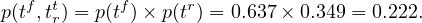 p(tf,ttr) = p(tf)× p(tr) = 0.637 × 0.349 = 0.222.
