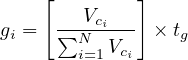     [        ]
     ---Vci--
gi = ∑N   Vc   × tg
        i=1  i
