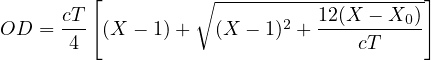          [         ∘ --------------------]
      cT-                  2   12(X--- X0-)
OD  =  4  (X - 1)+   (X - 1) +     cT
