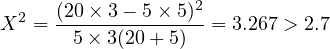 X2  = (205-××-33-(205×+-55))2-= 3.267 > 2.7
