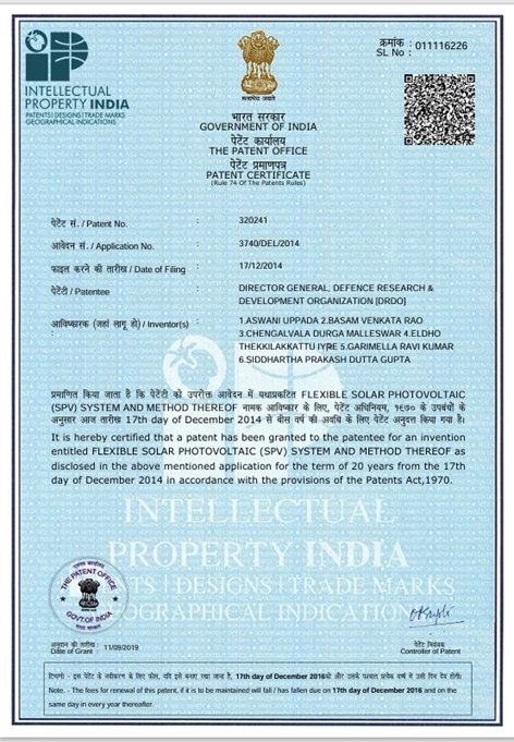 Patent 320241 Certificate