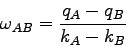 \begin{displaymath}
\omega_{AB} = \frac{q_A-q_B}{k_A-k_B}
\end{displaymath}