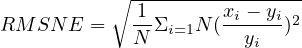            ∘ -1-------xi --yi-
RM  SN E =   N-Σi=1N (--y---)2
                         i
     